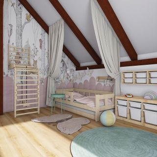 Pokojíček pro holčičku v nádherném prostoru🤩 Je použit nábytek @ikea_cesko spolu s postelí @benlemi. Stěnu zdobí lesní...